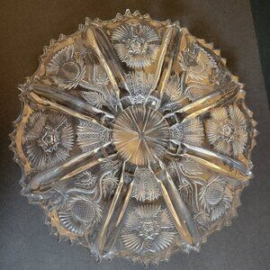 Vintage Eapg Higbee Thistle Footed Glass Serving Platter